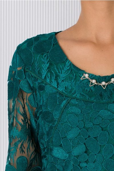 Rochie Corina verde cu dantela brodata