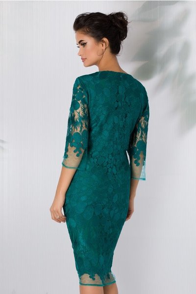 Rochie Corina verde cu dantela brodata